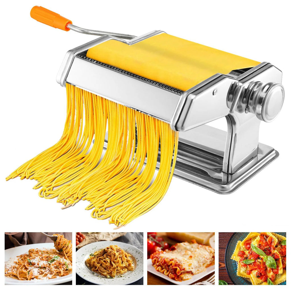 Silver Pasta Maker with 6 Thickness Settings and Rollers Cutter V503571