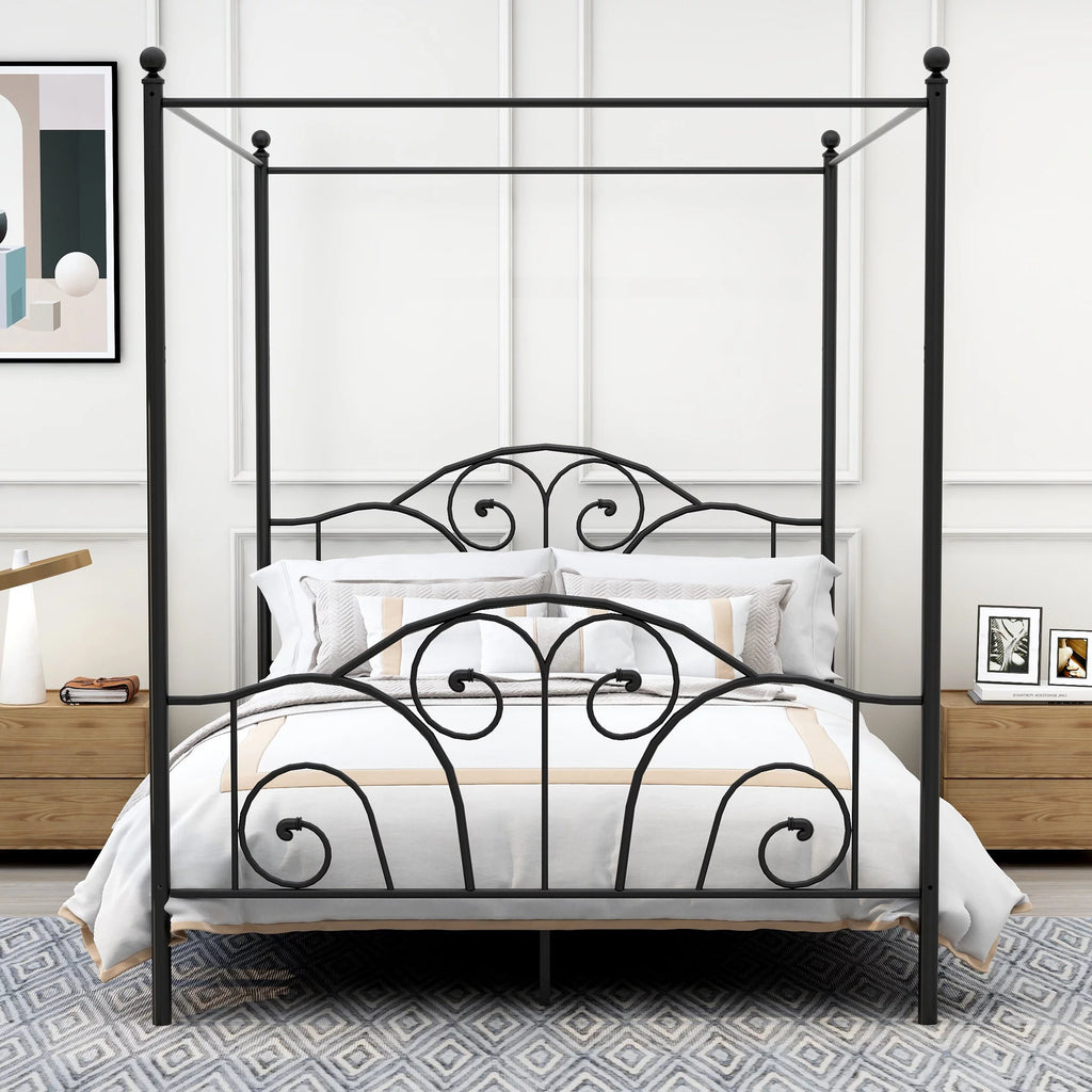 Vintage White Full Size Metal Canopy Bed Frame I8627