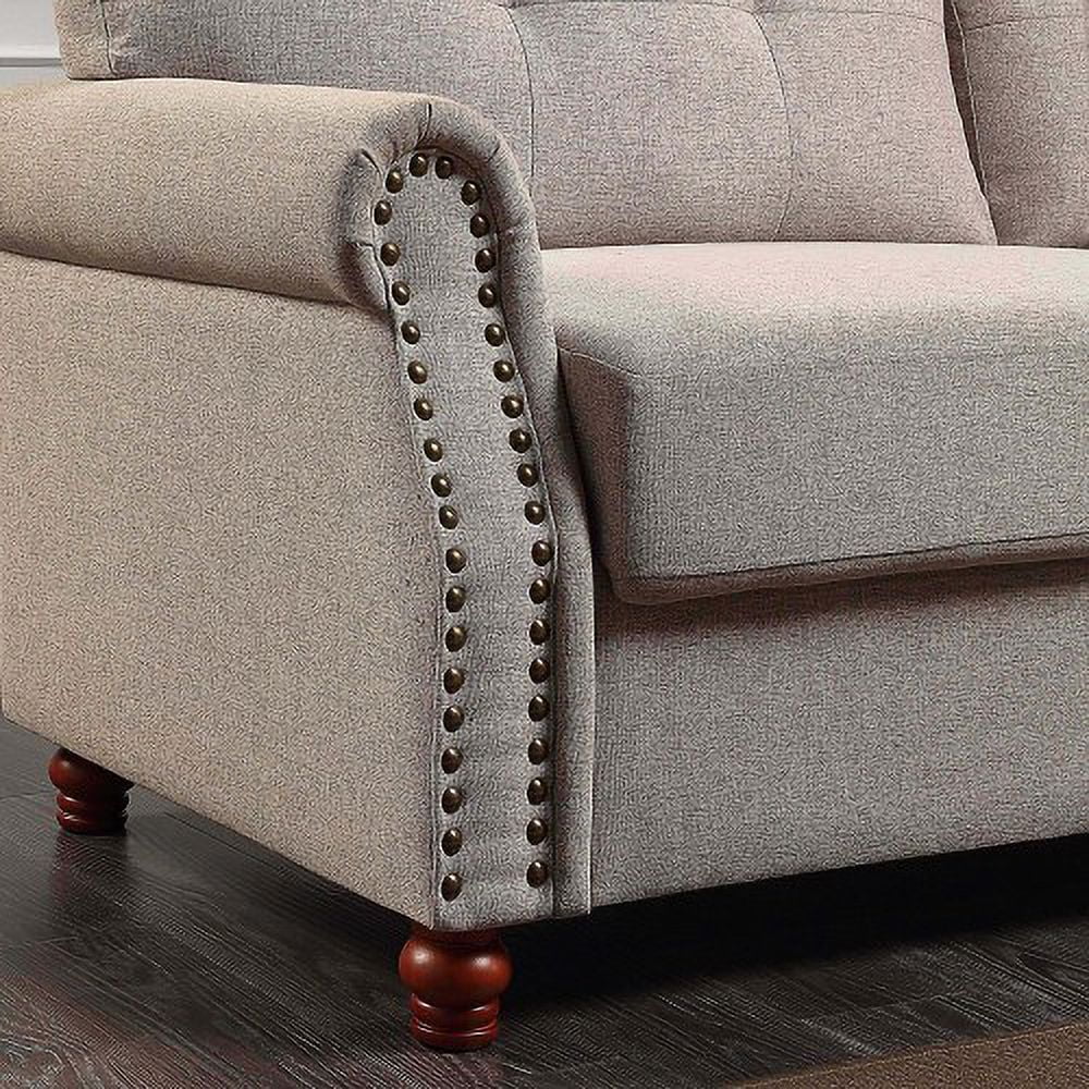 Beige Linen Upholstered Storage Sofa with Tufted Cushions F7246