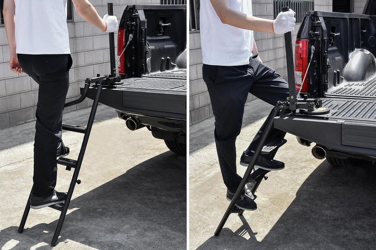 45" Foldable Pickup Truck Tailgate Ladder with Grab Handle, Heavy Duty Folding Tailgate Step Ladder I7366