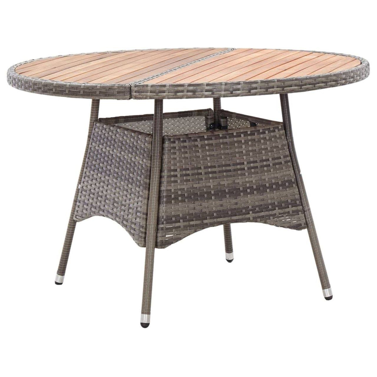 Gray Poly Rattan and Acacia Wood Garden Table C421720