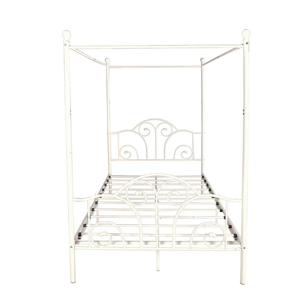 Vintage White Full Size Metal Canopy Bed Frame I8627