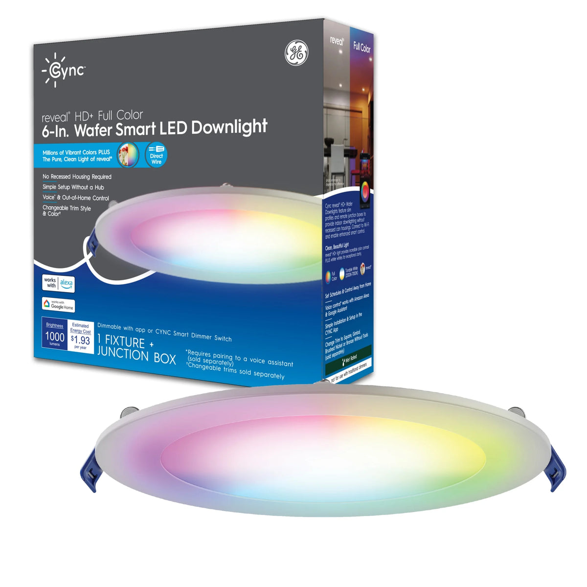 Smart LED Wafer Light, Color Changing 6in Indoor Downlight N998582