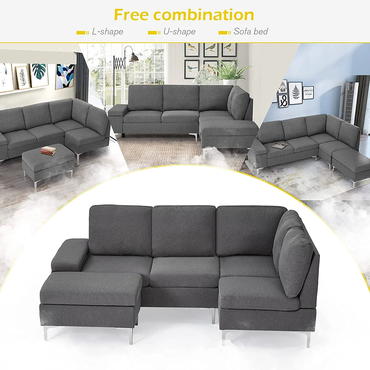 Gray Sectional Sofa with Armrest Storage L131781