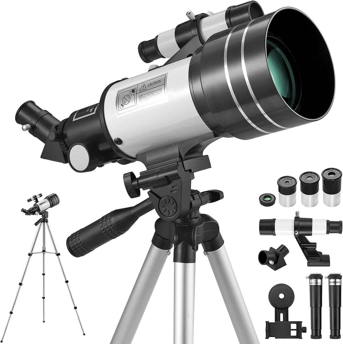 70mm Aperture 300mm Focal Length Refractor Telescope with Adjustable Tripod Stand I7389