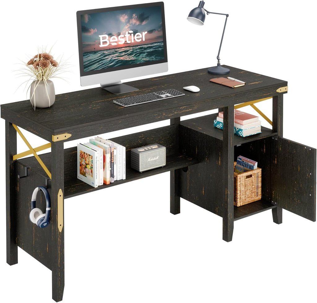 Rustic Brown 55 Inch Computer Desk with Storage Cabinet Z91018