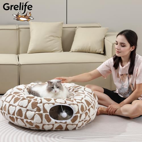 Cat Tunnel Bed with Plush Cushion E16466