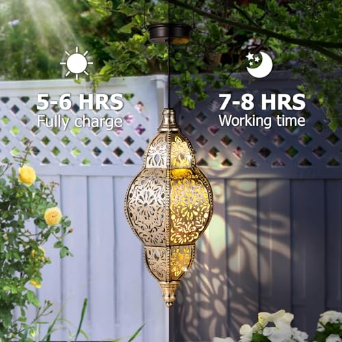 Hanging Solar Lantern Outdoor Decor, Waterproof Metal LED Lanterns O431972