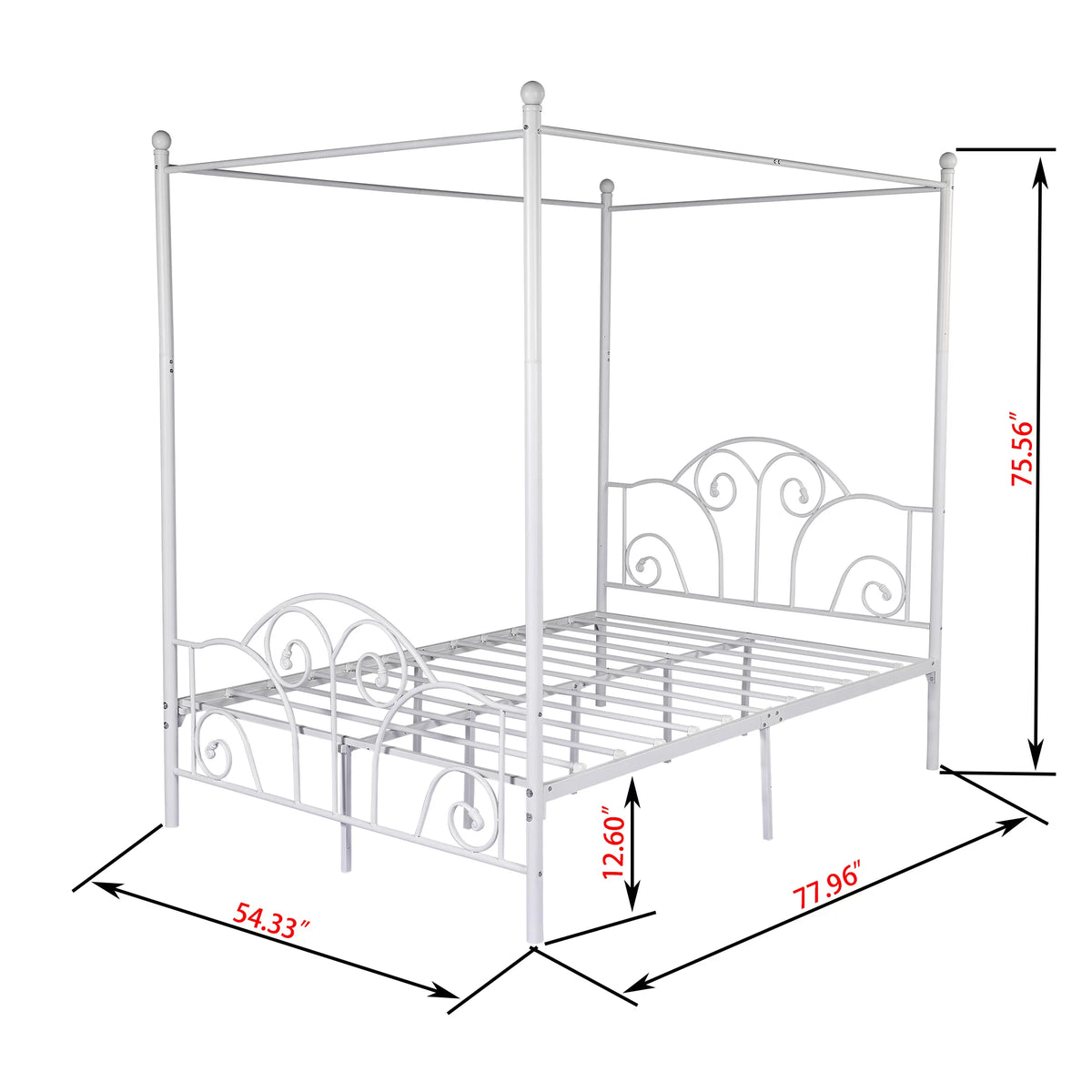 Vintage White Full Size Metal Canopy Bed Frame I8627
