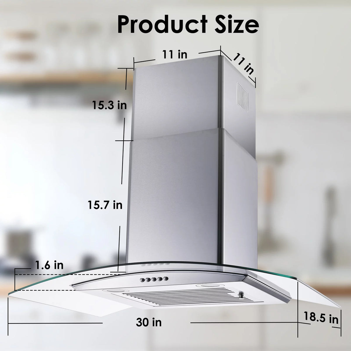 30 inch Convertible Wall Mount Range Hood with Tempered Glass R309