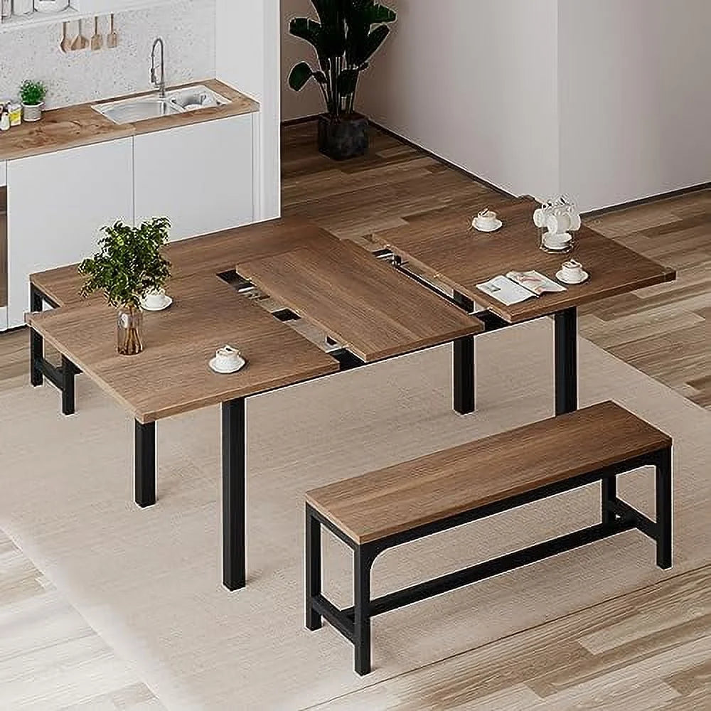 3-Piece Extendable Dining Table Set with 2 Benches K32277