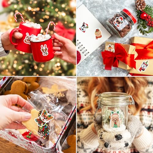 1000Pcs Christmas Puppy Dog Self-Adhesive Stickers, 16 Designs, 2 Rolls C490060