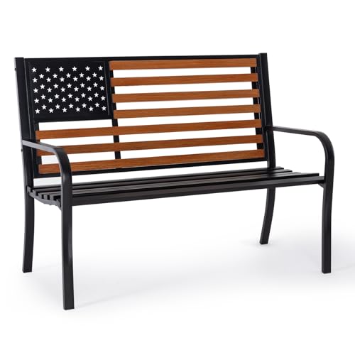 50” Outdoor Garden Bench with American Flag Style H440