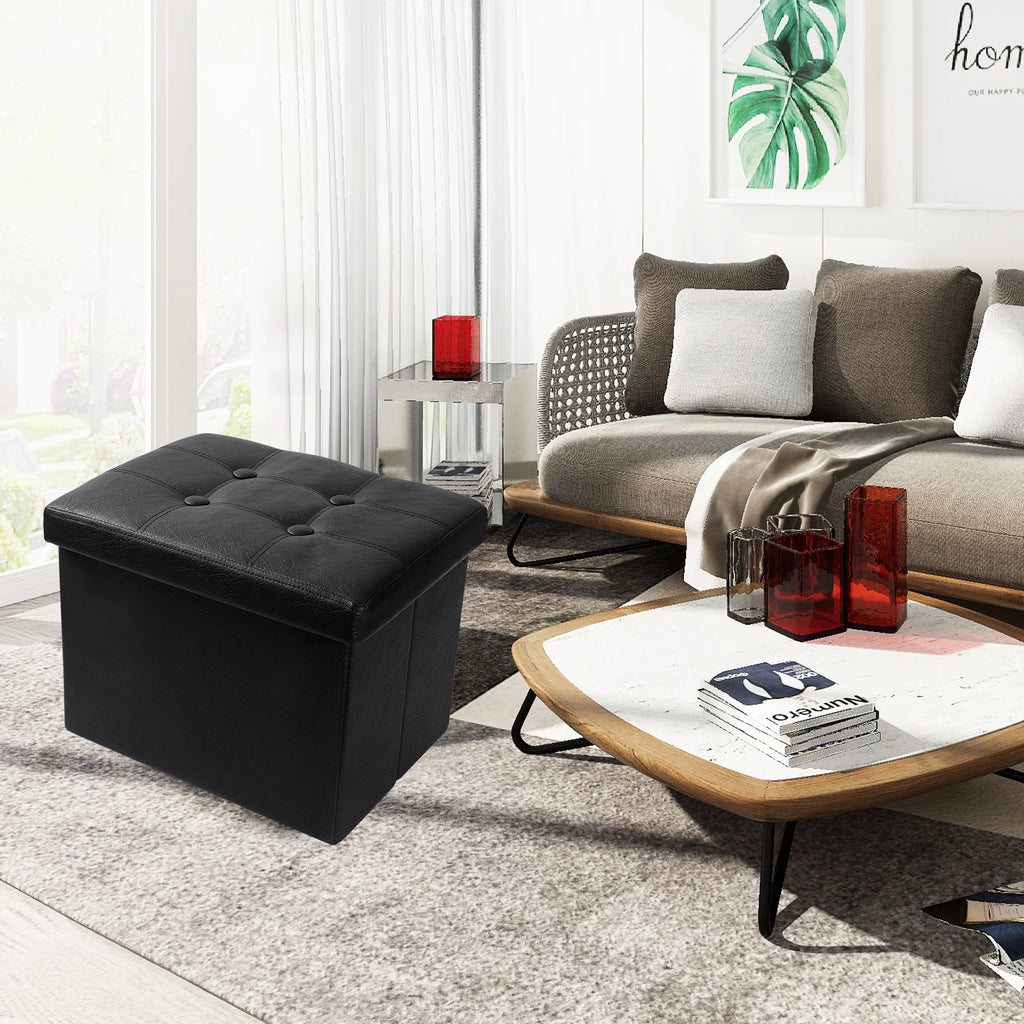 Black Folding Storage Ottoman with Padded Seat 17IN P492177