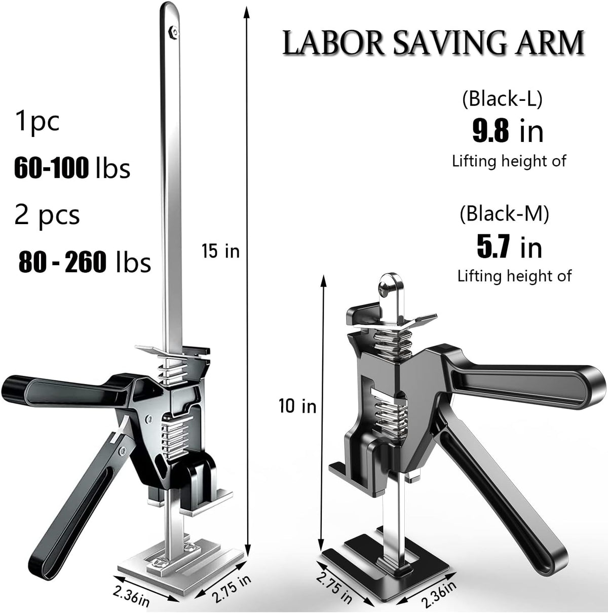 2 Packs Labor-Saving Arm Height Adjuster Lifting Device, Hand Lifting Tool Jack, Drywall Lifts, Furniture Jack, Lifting Height 9.8Inch, Maximum 260 Pounds Pack of 2 S417