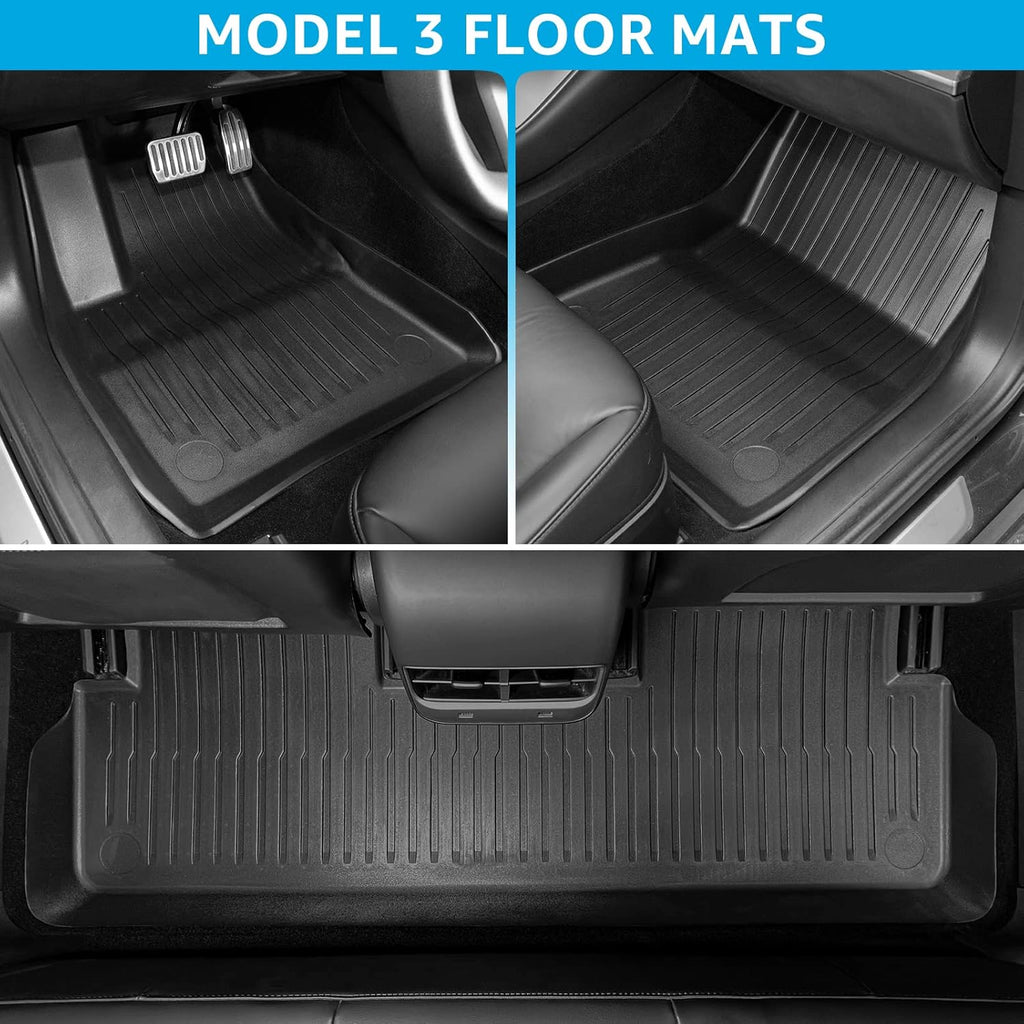 Tesla Model 3 Floor Mats TPE Full Set All Weather Waterproof Front Rear Cargo Liner J7870
