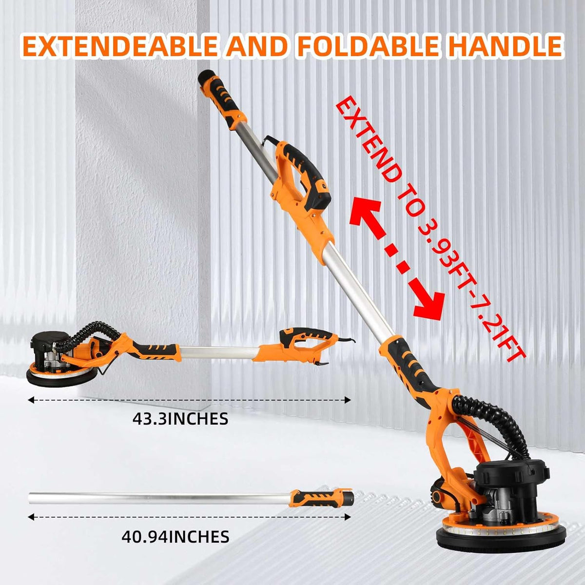 1390W Electric Drywall Sander with Vacuum, 13ft Cord, Auto Dust Collection F115828