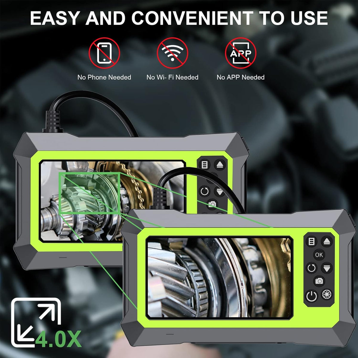 Dual Lens Video Endoscope Camera with Lights, 1080P Borescope Inspection Camera, 8 mm IP67 Waterproof, 16.5FT Semi-Rigid Cable, 32GB Card D42543