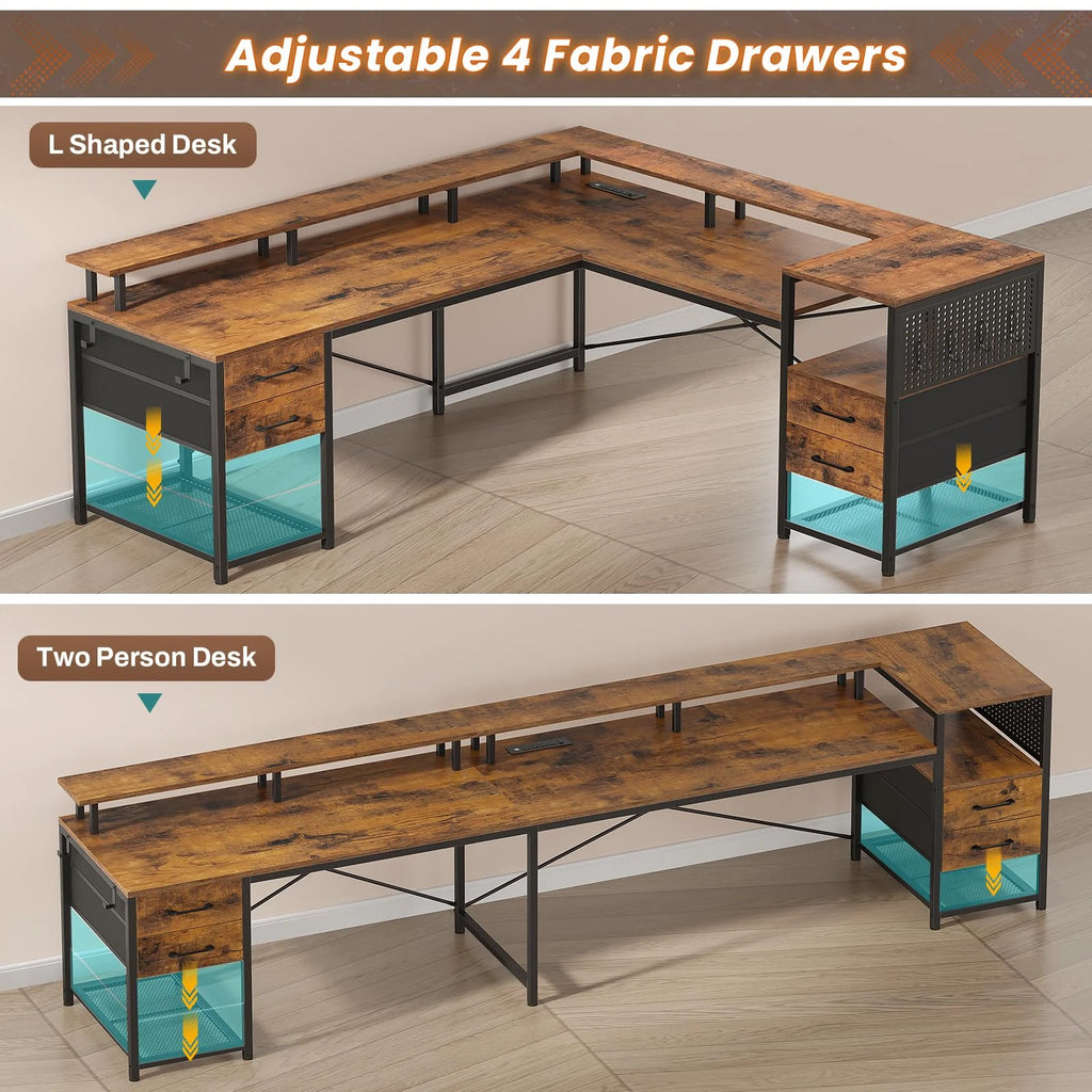 L Shaped Desk with 4 Fabric Drawers J1400