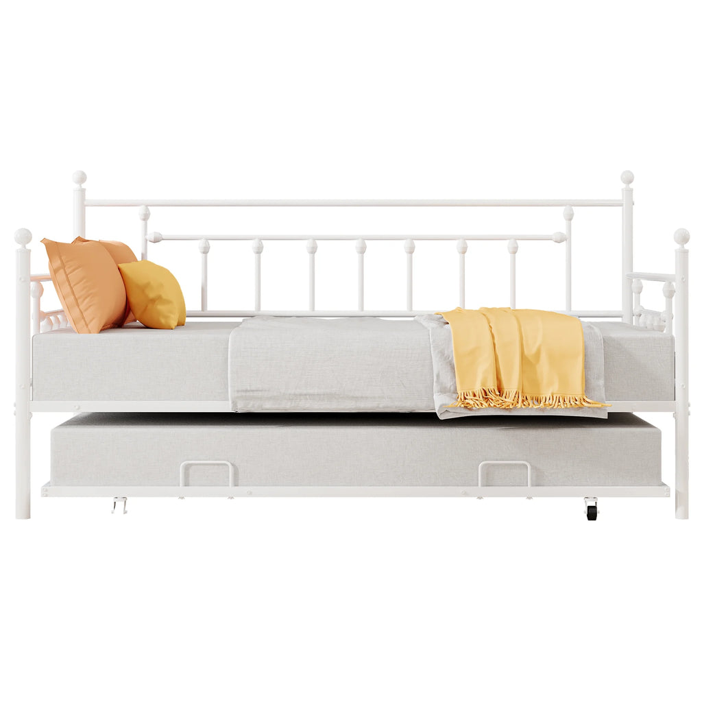 White Twin Size Metal Daybed with Trundle E2836