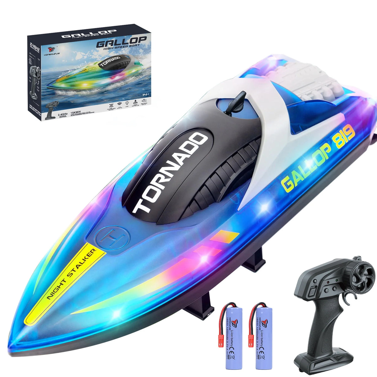 Remote Control Boat with LED Lights, 2 Rechargeable Battery D3268
