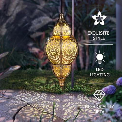Hanging Solar Lantern Outdoor Decor, Waterproof Metal LED Lanterns O431972