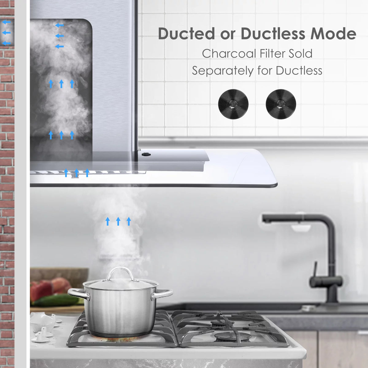 30 inch Convertible Wall Mount Range Hood with Tempered Glass R309