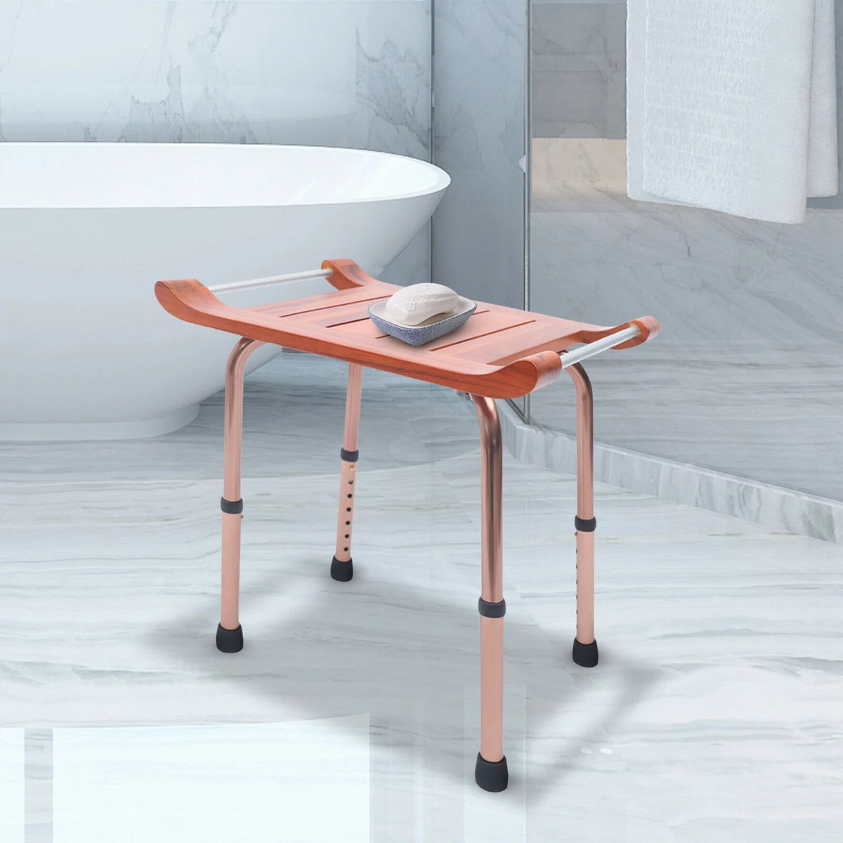 Teak Shower Stool Bathroom Bench Adjustable Non-Slip Y1657