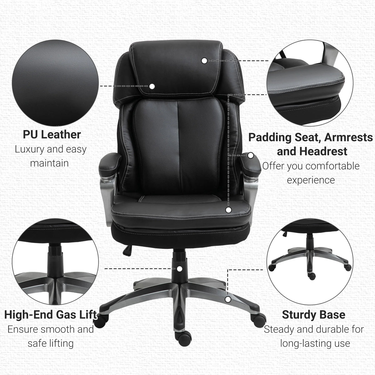 Black High Back Office Chair with Adjustable Height and Wheels D610972
