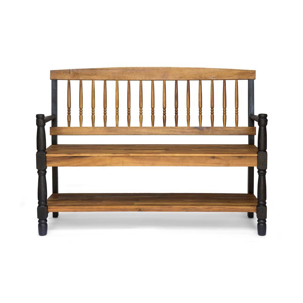 Rustic Acacia Wood Bench with Shelf Z47595