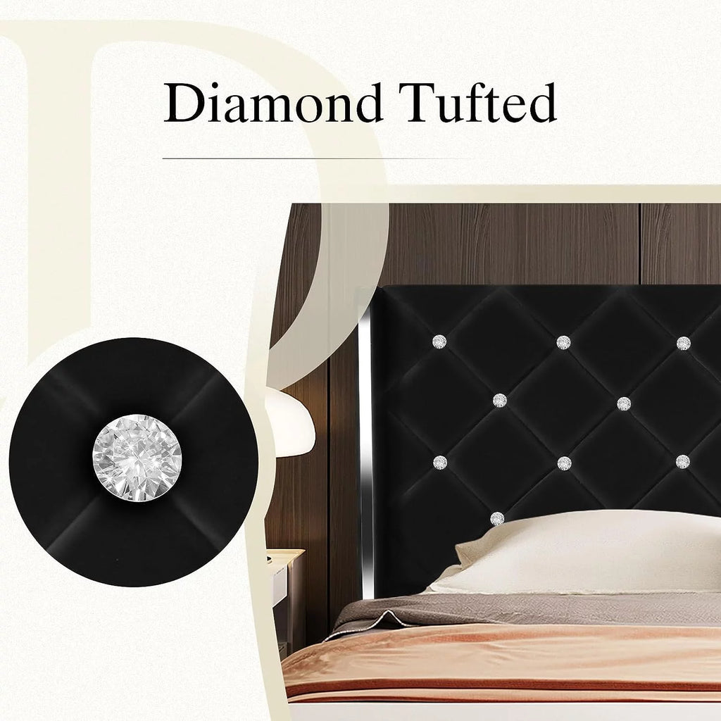 Queen Size Upholstered Platform Bed Frame with Wingback Headboard V22611