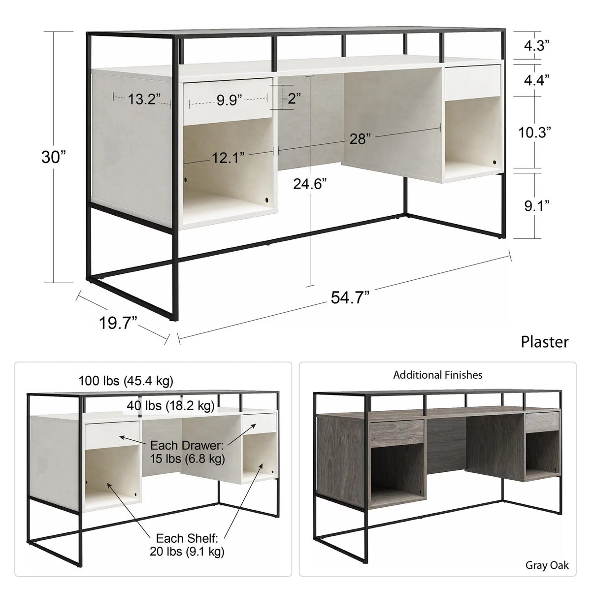 Modern Desk with 2 Drawers and Storage H439