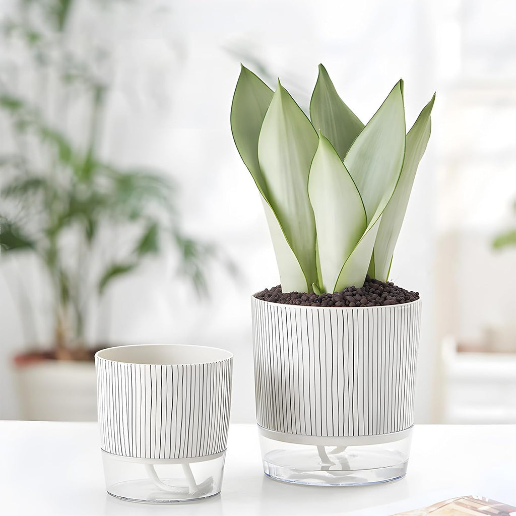 4 Pack Self Watering Pots, 4.3+5.5 Inch Planter Pot with Wick Rope and Reservoir V453