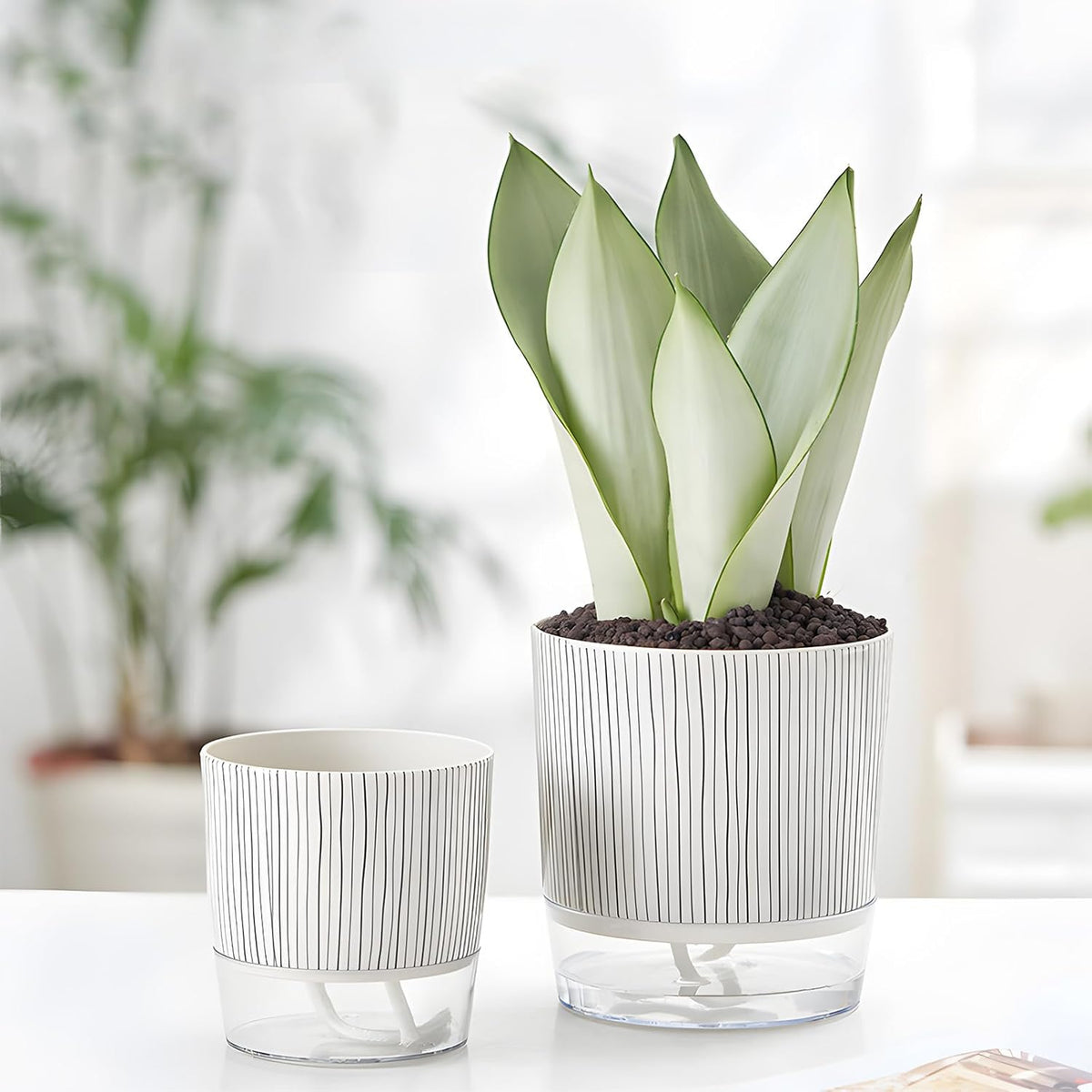 4 Pack Self Watering Pots, 4.3+5.5 Inch Planter Pot with Wick Rope and Reservoir V453