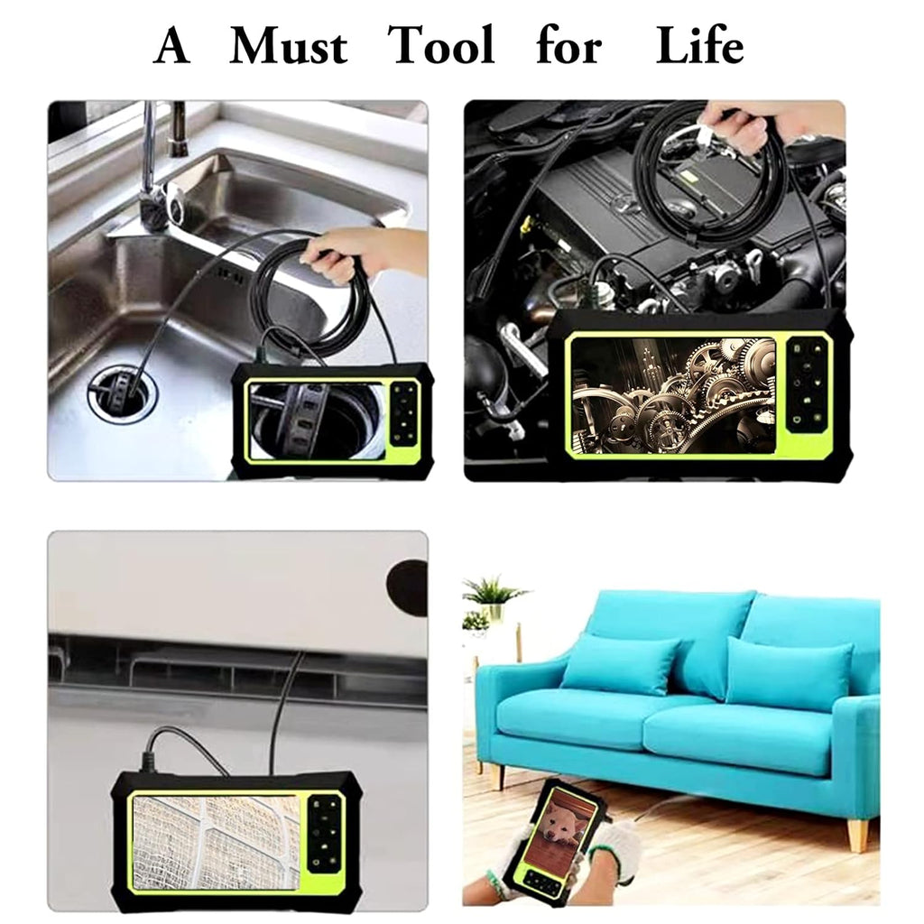 Dual Lens Video Endoscope Camera with Lights, 1080P Borescope Inspection Camera, 8 mm IP67 Waterproof, 16.5FT Semi-Rigid Cable, 32GB Card D42543