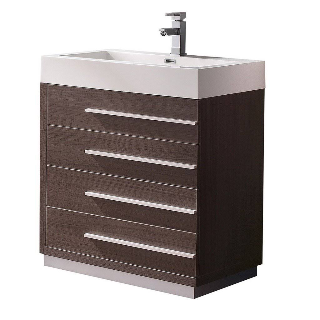 Gray Oak Bathroom Cabinet with Integrated Sink A6875