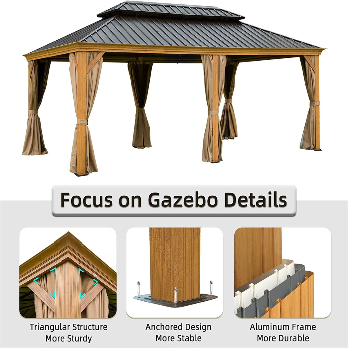 18ft x 12ft Outdoor Metal Gazebo with Bug Netting D7987