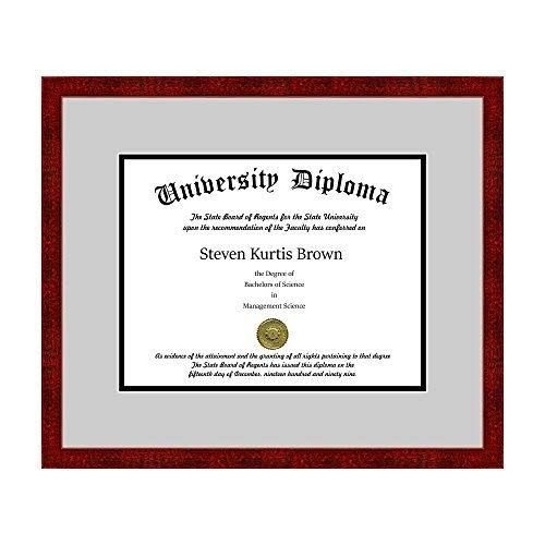 Single Diploma Frame with Double Matting for 10x22 x 8x22 Tall Diploma with Black Frame P158