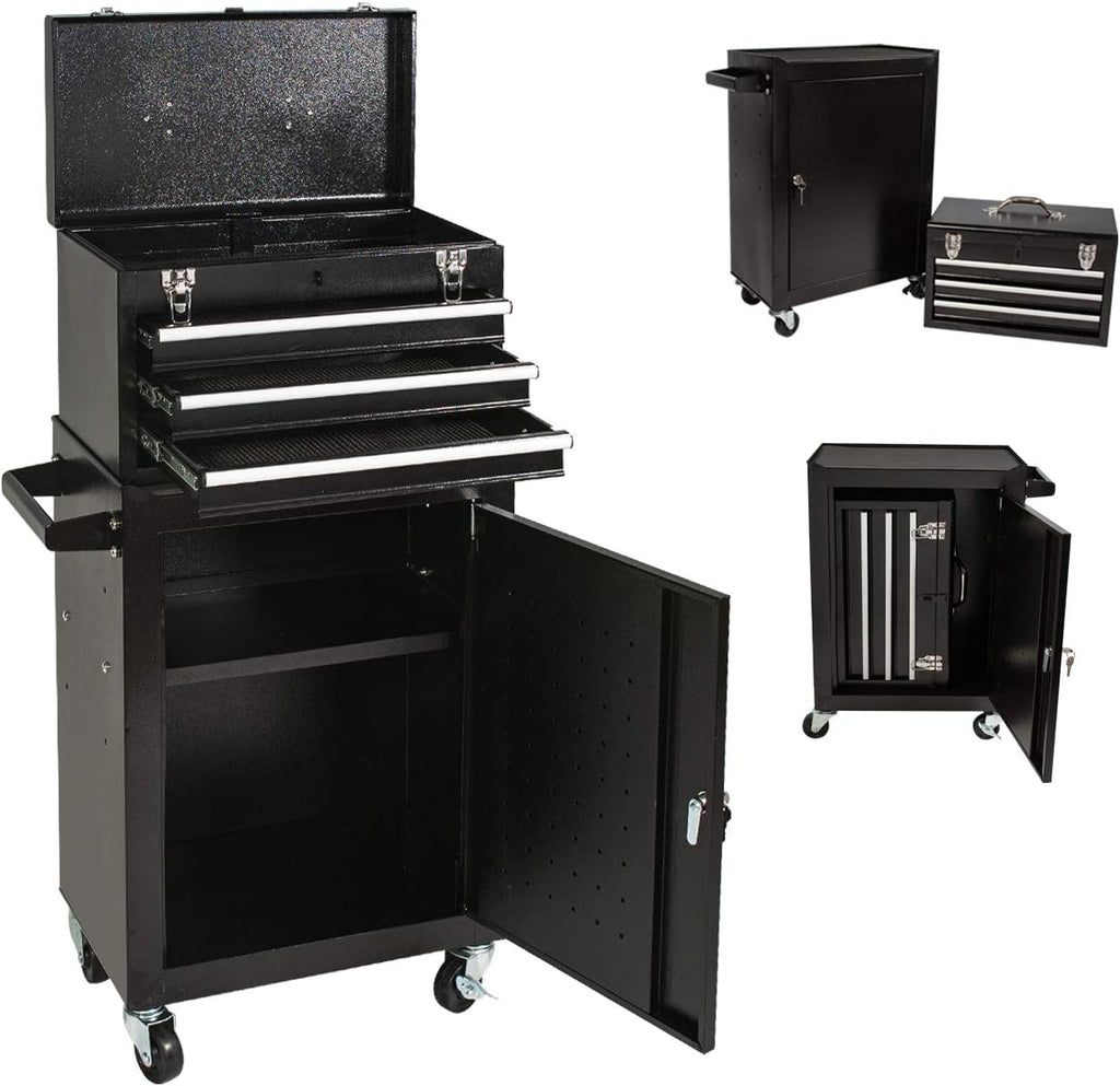 Black & Red Rolling Tool Chest with 3 Drawers L7066