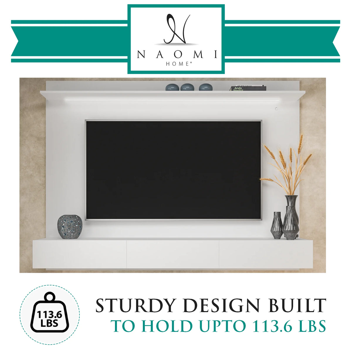 White Floating Entertainment Center with LED Strip, Drawers and Shelf U85571