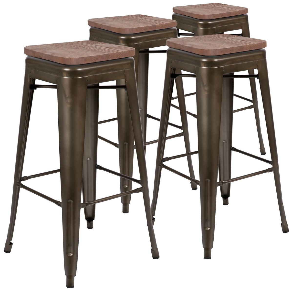 Set of Four 30 Inch Green Metal Backless Bar Stools H183
