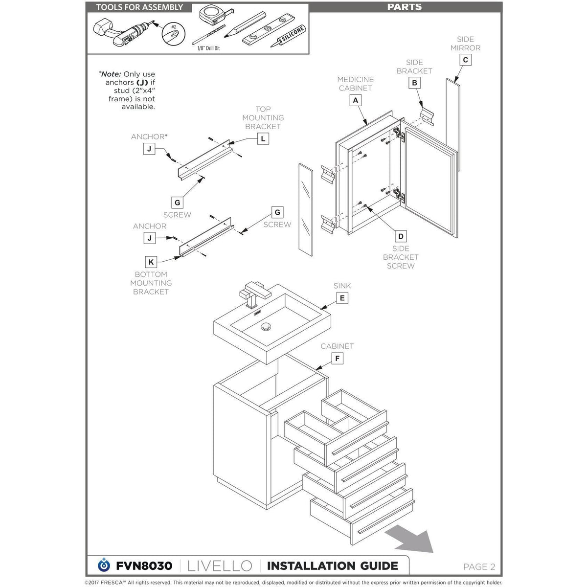 Gray Oak Bathroom Cabinet with Integrated Sink A6875