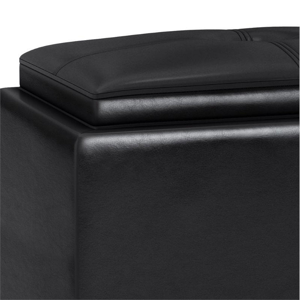 Midnight Black Faux Leather Storage Ottoman W516168