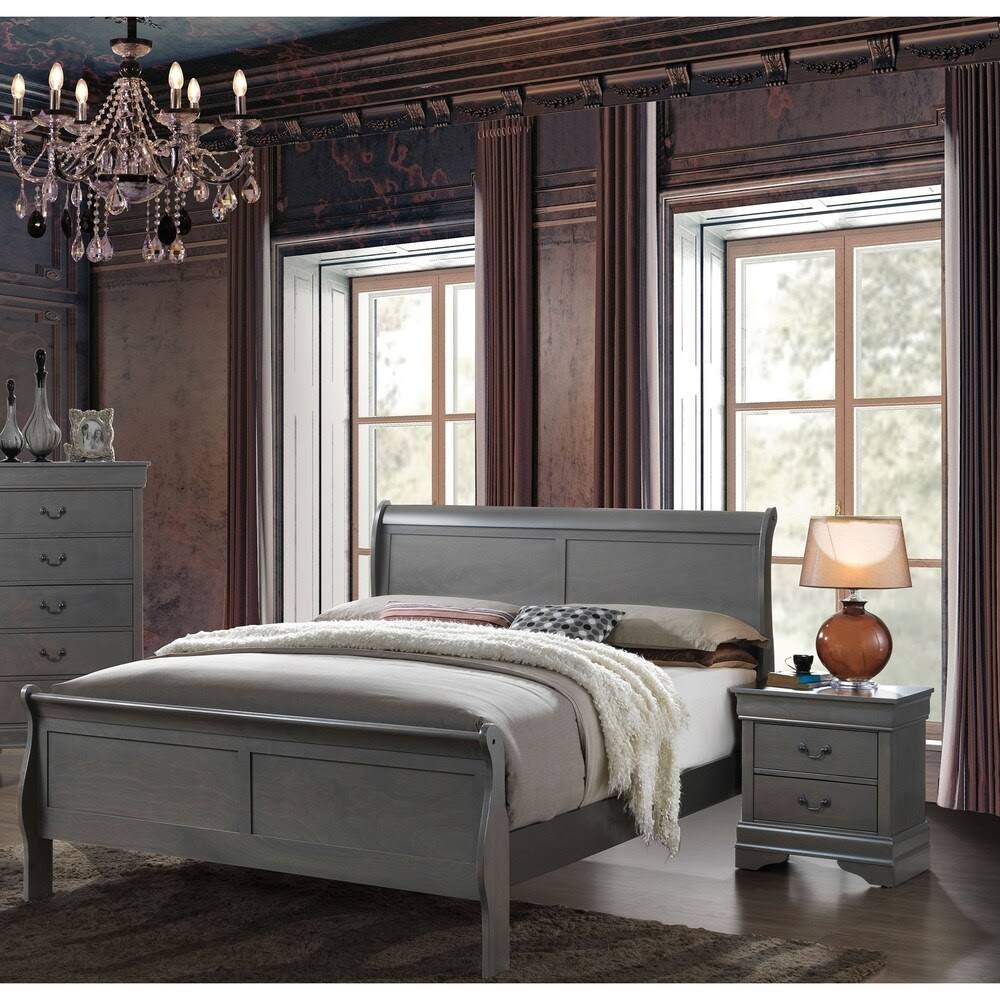 Grey Solid Wood Nightstand D1462