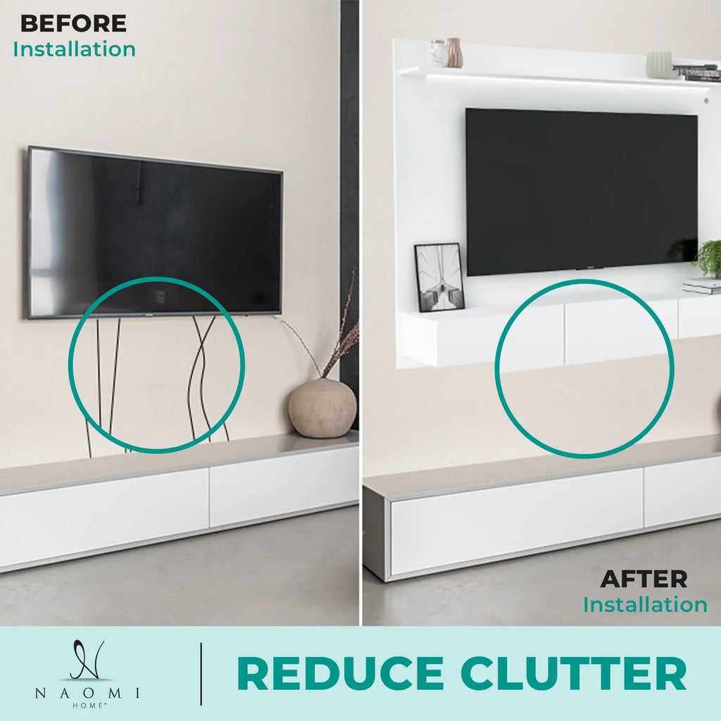 White Floating Entertainment Center with LED Strip, Drawers and Shelf U85571