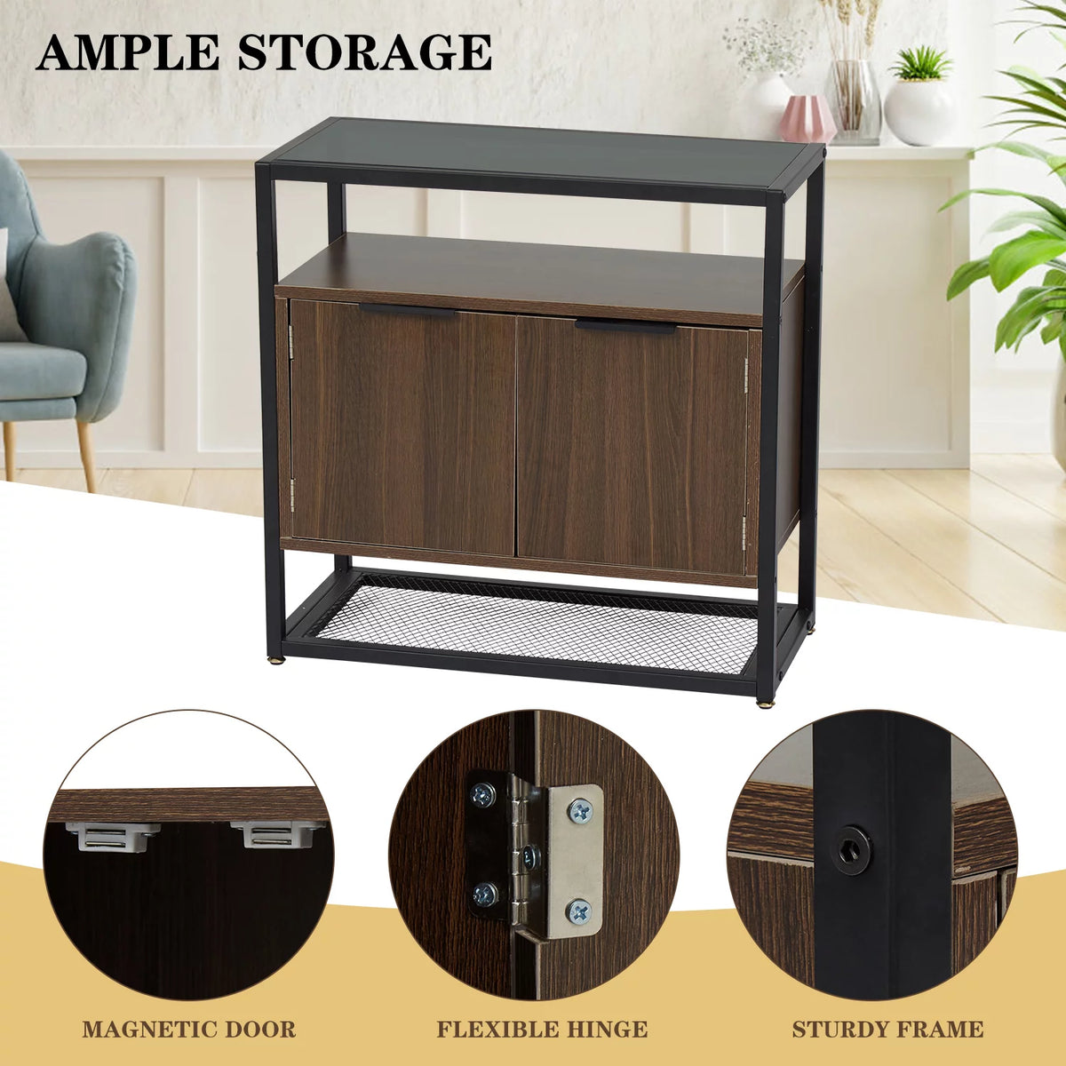 Industrial Floor Storage Cabinet with Glass Table Top F6781
