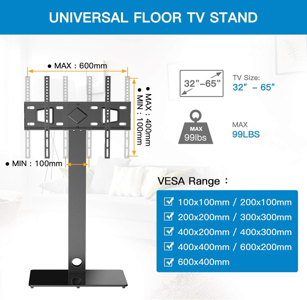 Universal Floor TV Stand with Swivel Mount, Height Adjustable, VESA 600x400mm I763