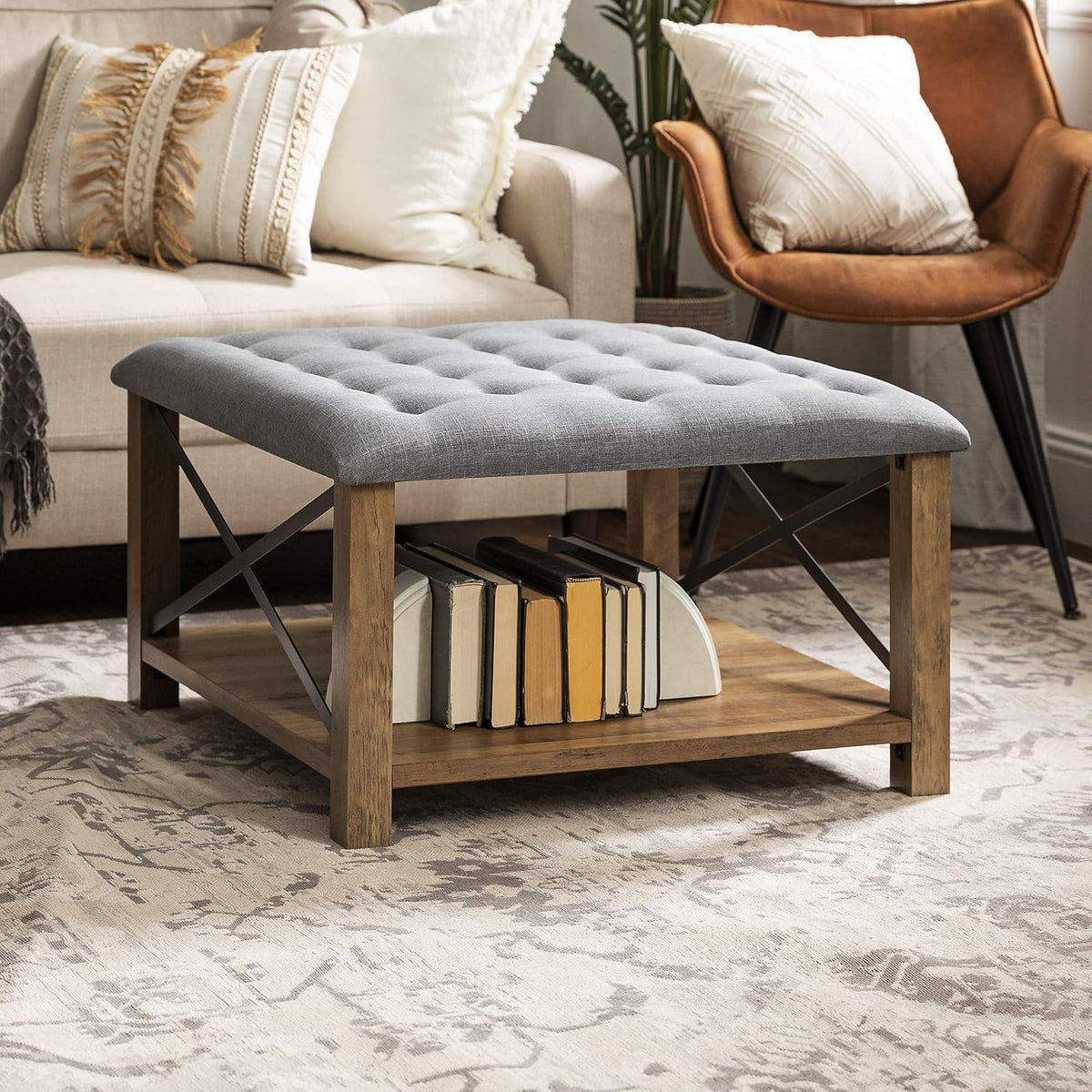Grey Tufted Ottoman M35720