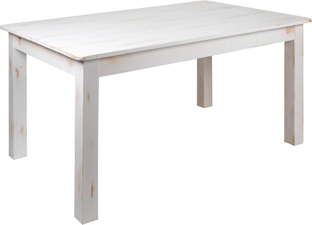 60" X 38" Rectangular Antique Rustic White Solid Pine Dining Table E4141