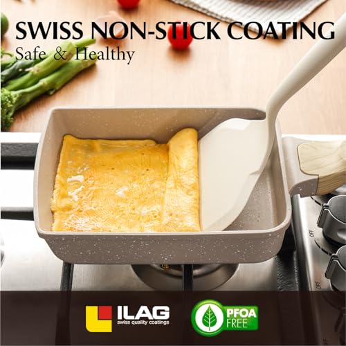 Nonstick Granite Omelette Pan with Spatula, 6" x 7" (Grey) S800521